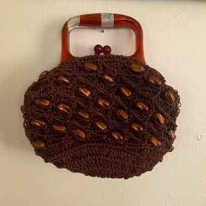 Brown Woven and beaded hand bag